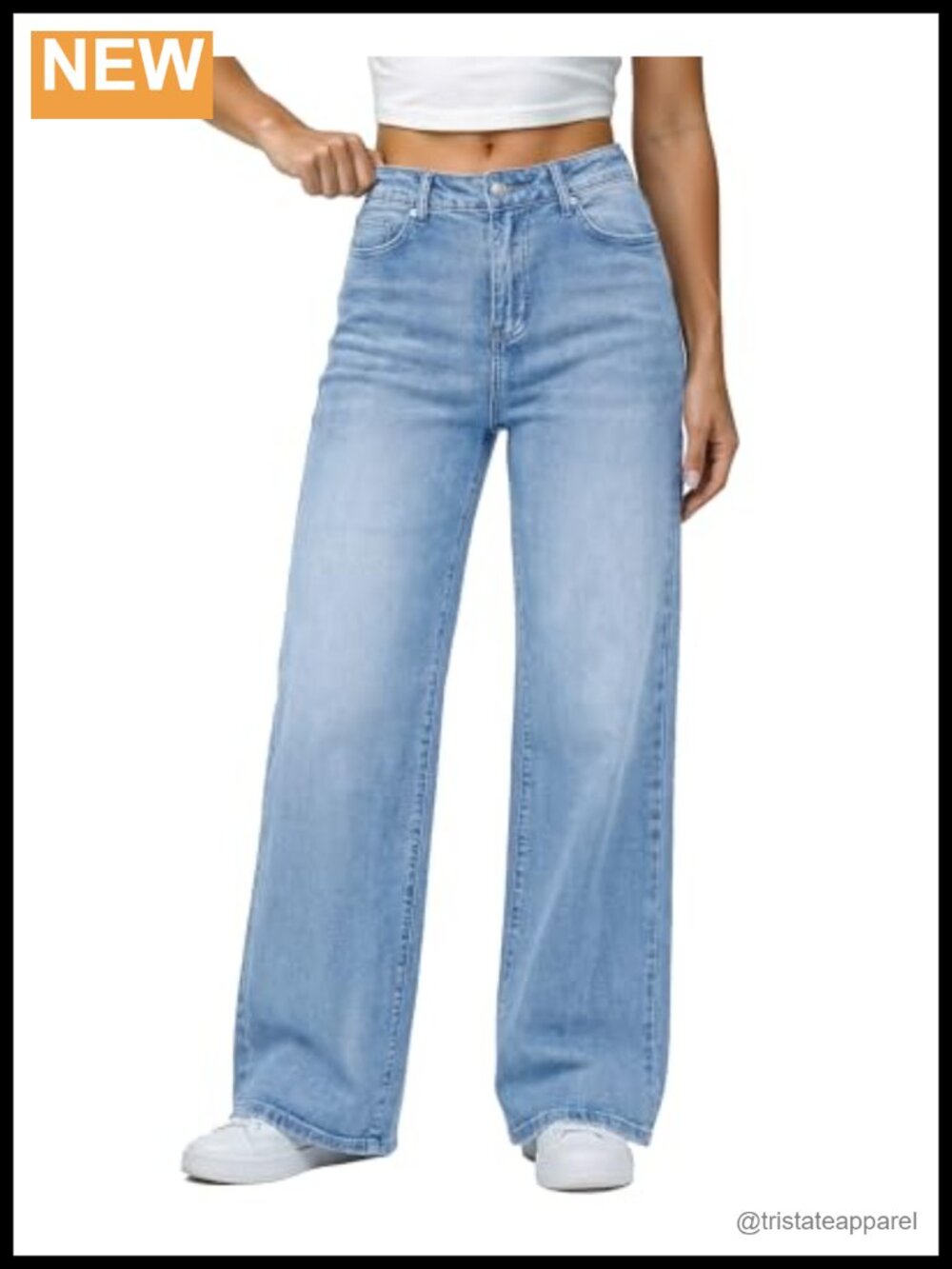 Wide Leg High Waisted Stretchy Denim Jeans with Pockets
